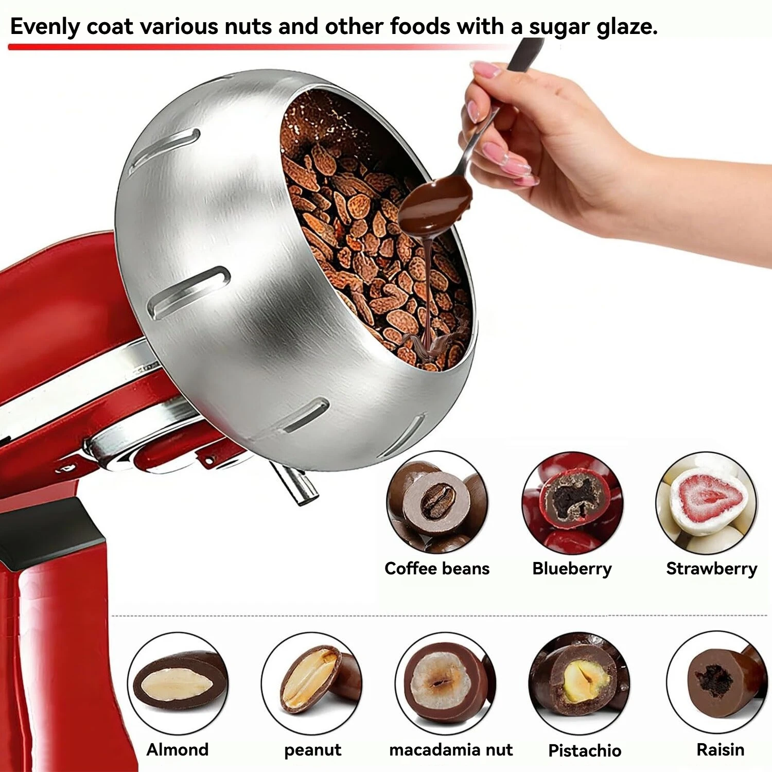 304 Stainless Steel Coating Attachment Fit KitchenAid Tilt-Head 4.5-5QT Stand Mixer for Chocolate Nuts Dried Fruits