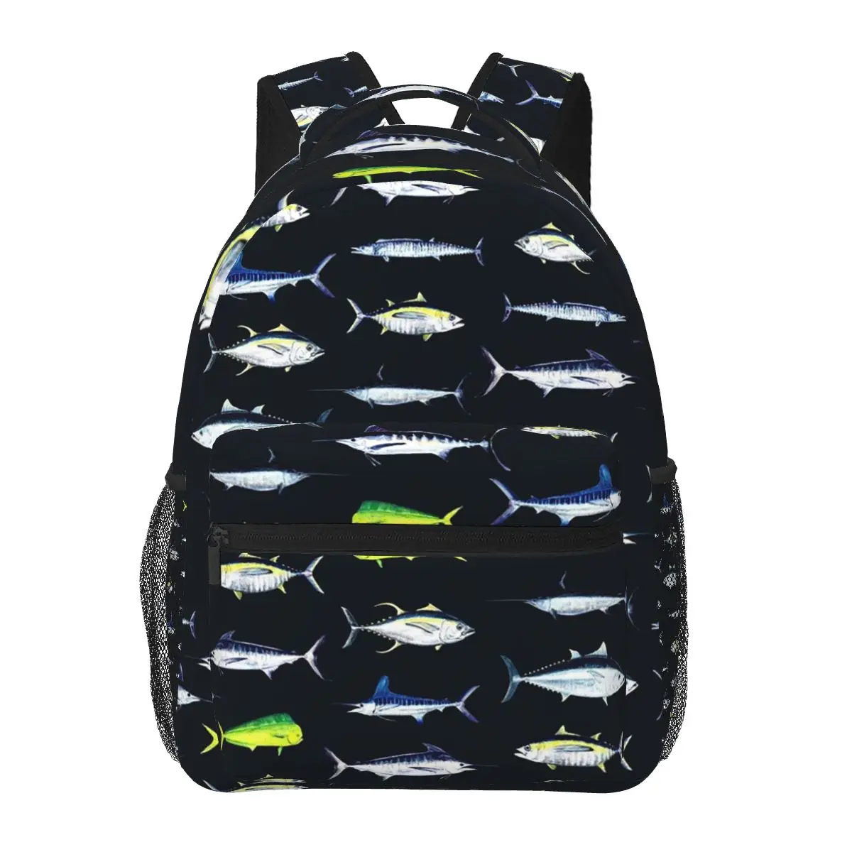 SPORTFISH Pattern Dark Navy Blue BlackYellowfin Tuna Backpacks Boys Girls Bookbag Children School Bags Kid Rucksack Shoulder Bag