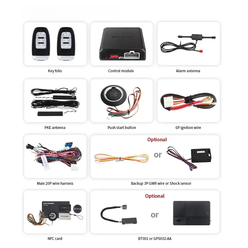EASYGUARD Universal EC002-NS--NFC-AA PKE Car Alarm System Passive Keyless Entry & Remote Engine Start & NFC Lock Unlock