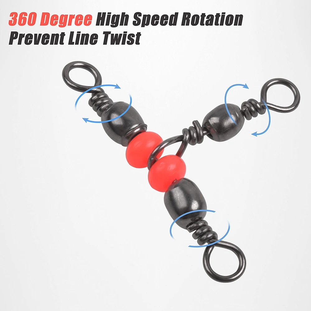 40 Uds. De barril giratorio en T de 3 vías, barril de latón, línea cruzada Triple giratoria, conector de pesca de barril de 3 vías con cuentas de pesca rojas - imagen 3