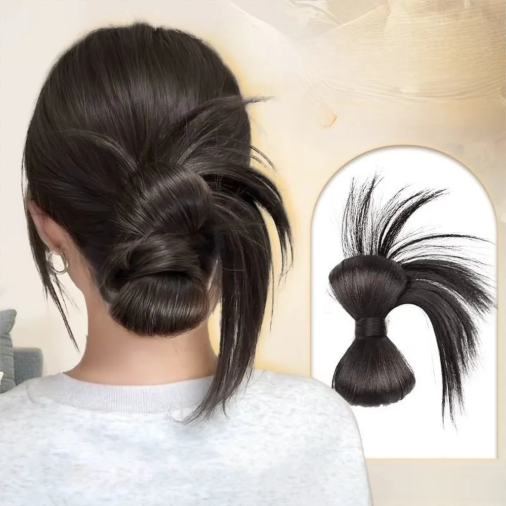 جديد الاصطناعية كعكة الشعر مخلب كليب الطبيعي Bowknot كعكة رئيس شعر مستعار بني أسود رقيق هيربيسي إكسسوارات الشعر