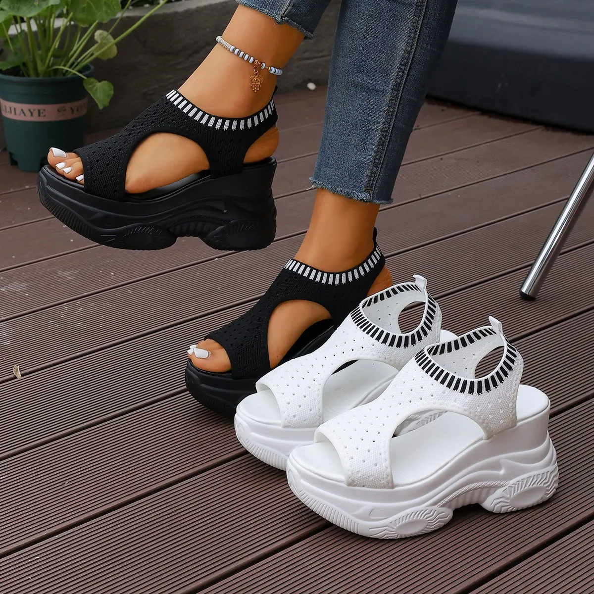 

Summer Platform Sandals Wedge Sandals Solid Color breathable Round Headed Comfortable and Elegant High-heeled Sandals Size 36-43