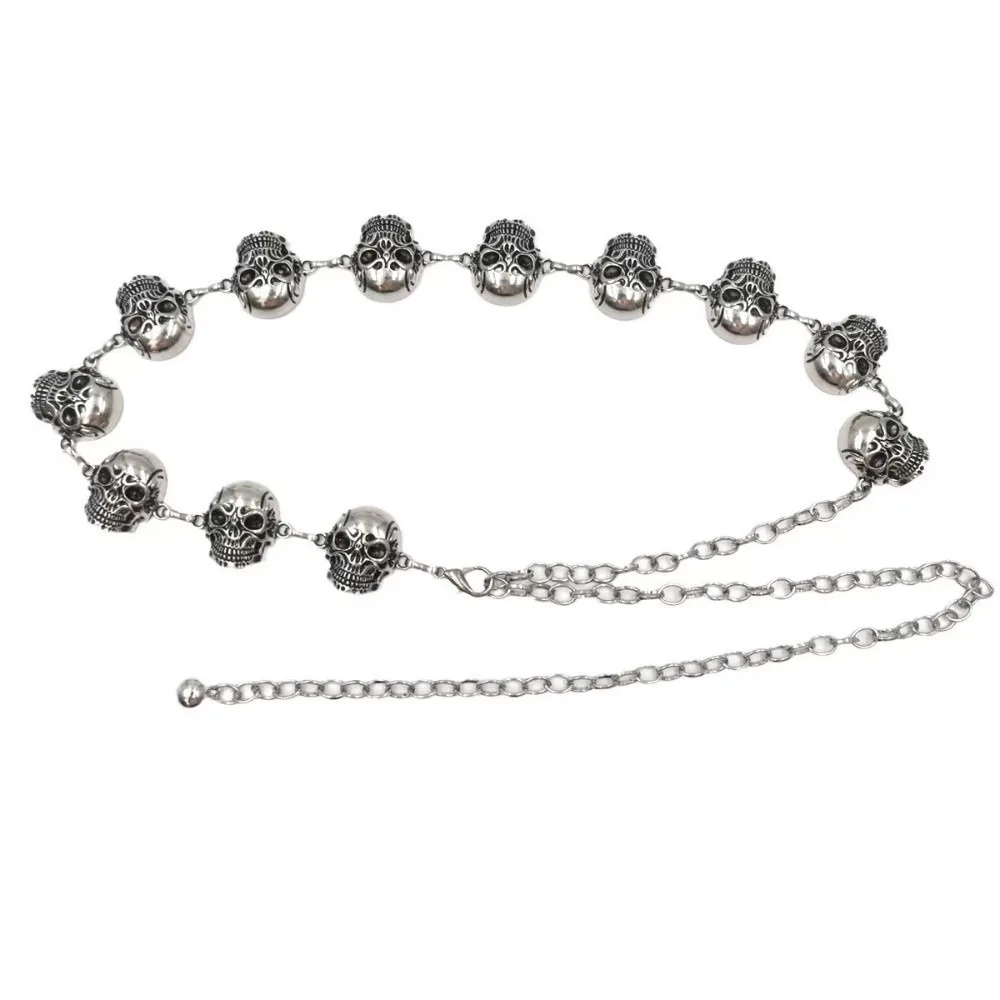 

Luxury Silver Skull Waist Chain Punk Y2K Body Chain Jewelry Accessory Adjustable Waistband Dress