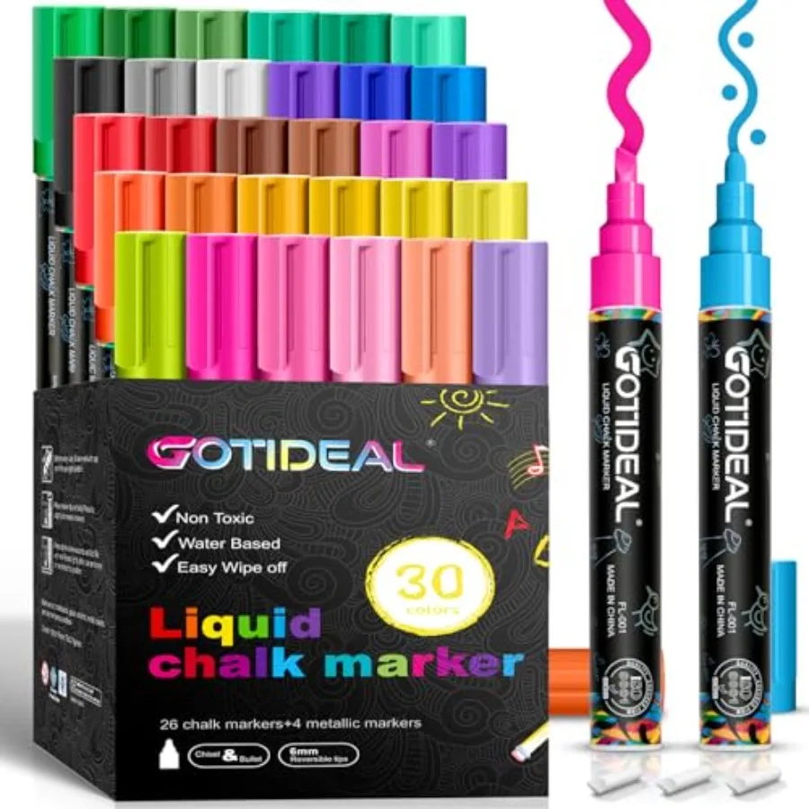 

Chalk Markers, 30 Colors Liquid Chalk Markers for Blackboard Chalkboard Calendar Glass Neon Pens, Washable Window Marker Paint
