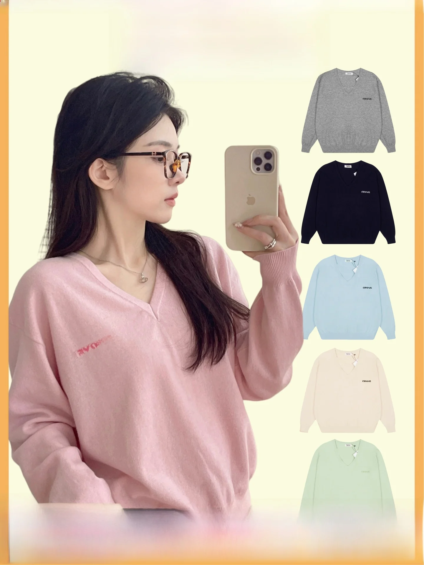 Women's V-Neck Knitted Sweater Slim Fit Long Sleeve Thickened Autumn Winter New Style Commute Style Pure Color Official Website