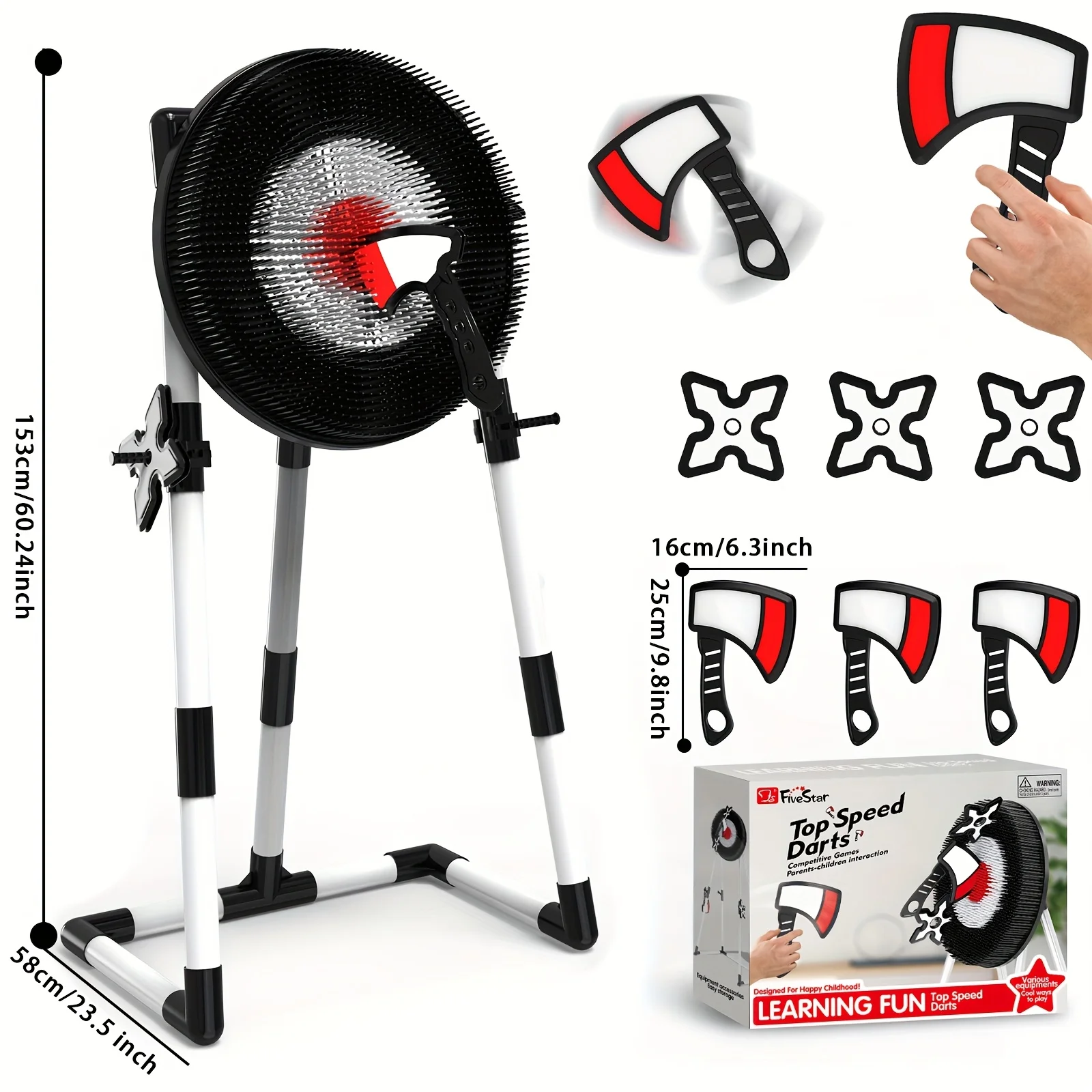 Axe Throwing Target Set, 3 Plastic Axes & Stars, Collapsible Stand, Bristle Target, Safe For Indoor & Outdoor Play, Fun Sports