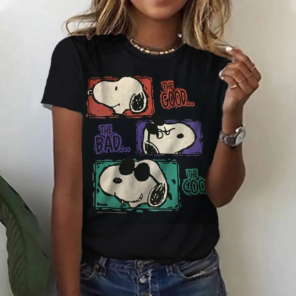 Summer O-Neck Short Sleeve Women's T-Shirt Snoopy print T-Shirt Pullover Top Fashion Street Female Clothing 2024 ﻿