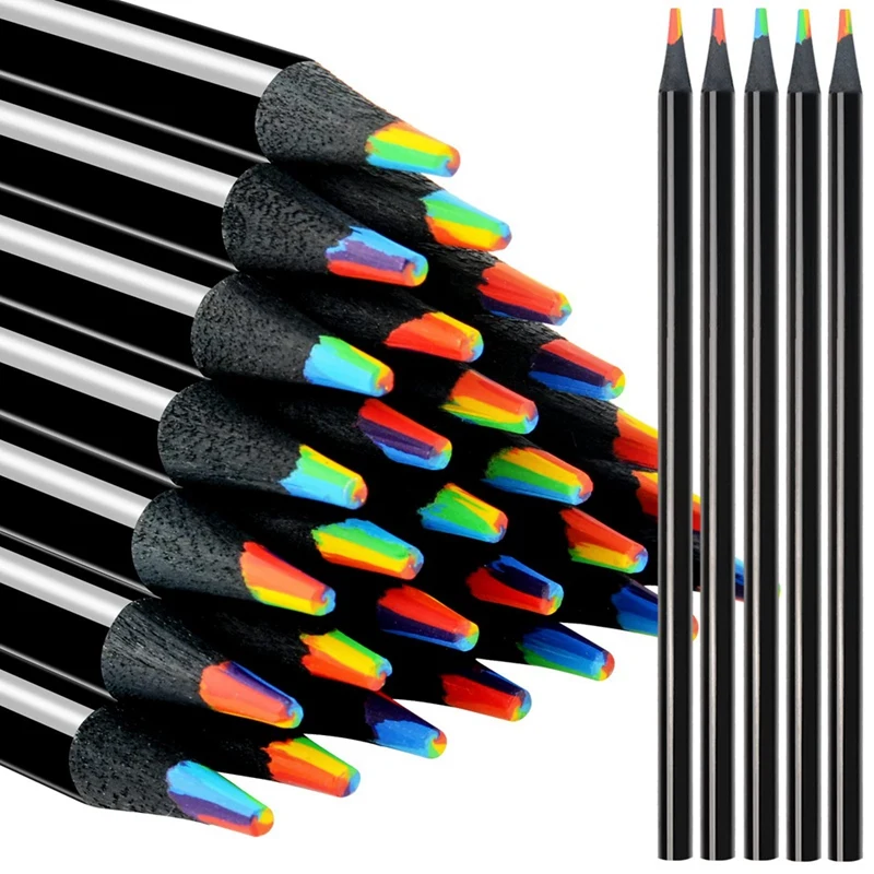 7-In-1 Wooden Rainbow Pencils, Multicolored Pencils Assorted Colors Art-Supplies for Drawing Coloring Sketching 36Pcs