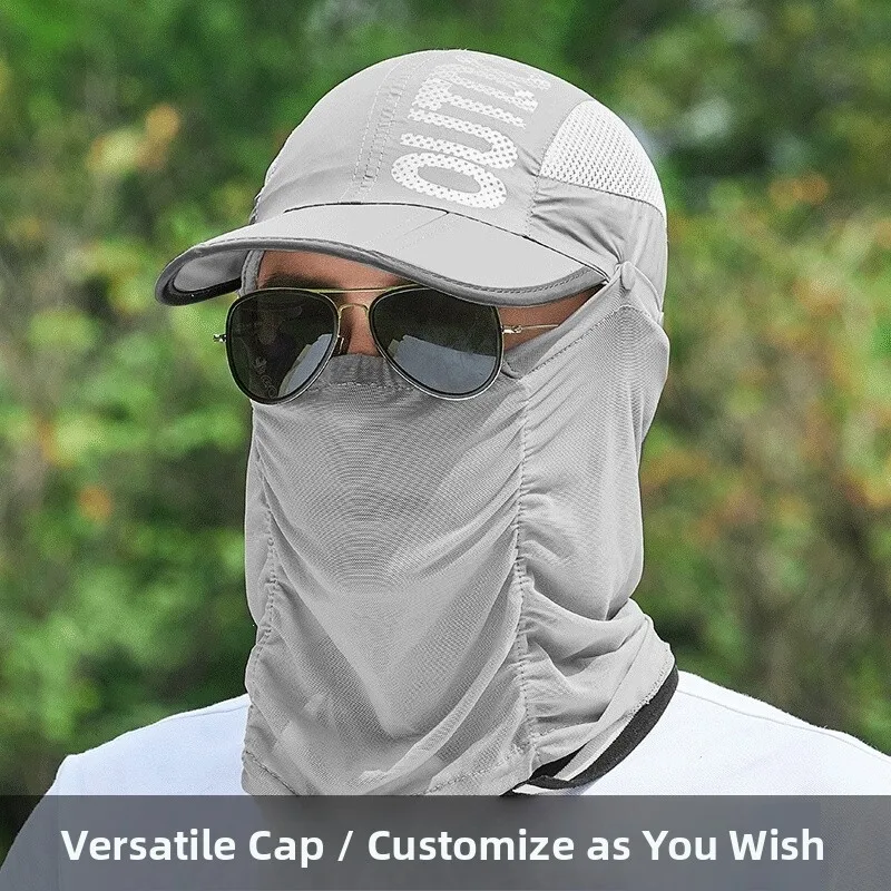

Foldable Sun Protection Hat Men's Summer Fishing Cycling Full Face Mask Outdoor UV Protection Sunshade Cap round Top Style