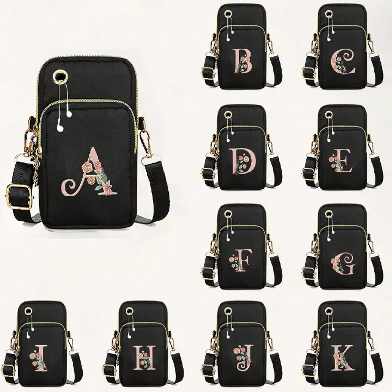 

Women's mobile phone bag mini flower-letter printed crossbody bag nylon small shoulder bag
