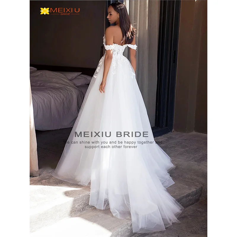 New Dream Decal Line Shoulder Strapless Wedding Dress Custom Sexy Floral Slit Design Princess Fashion Photo Bridal Gowns