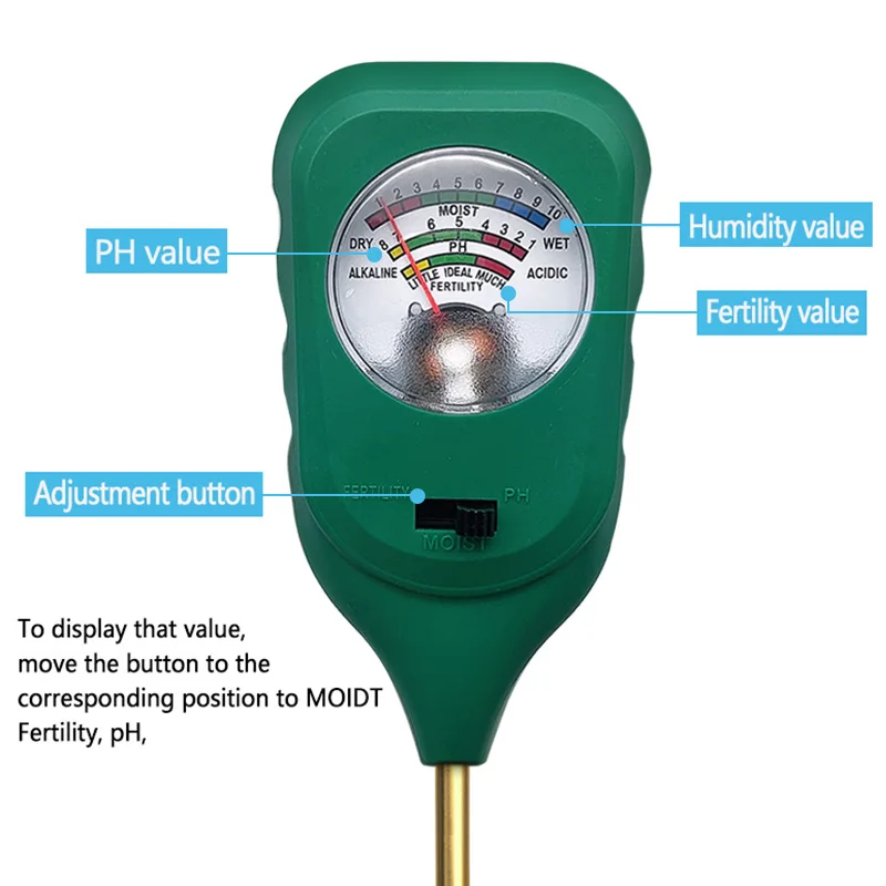 pH, Acidity, Alkalinity Tester Soil Three-in-one Detection Pointer Type Fertility Meter for Measuring Moisture