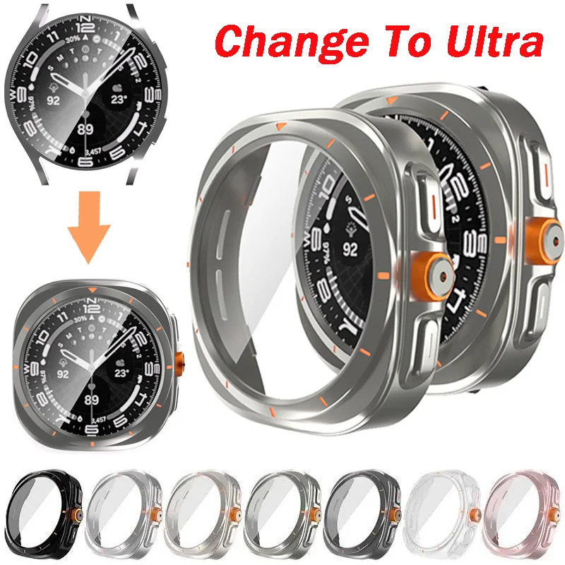 Change To Ultra Case for Samsung Galaxy Watch 7 6 40 44mm Upgrade To Galaxy Ultra 47mm Tempered Glass Screen Protector