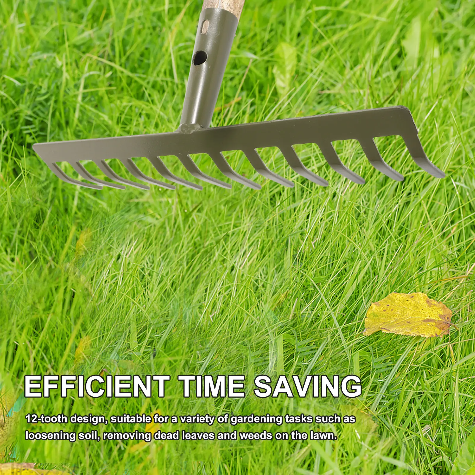 Garden Rake Heavy Duty Metal Head Only 12 Teeth Mini Hand Rake for Gardening Soil Lawn Levelling Leaf Removal Tool