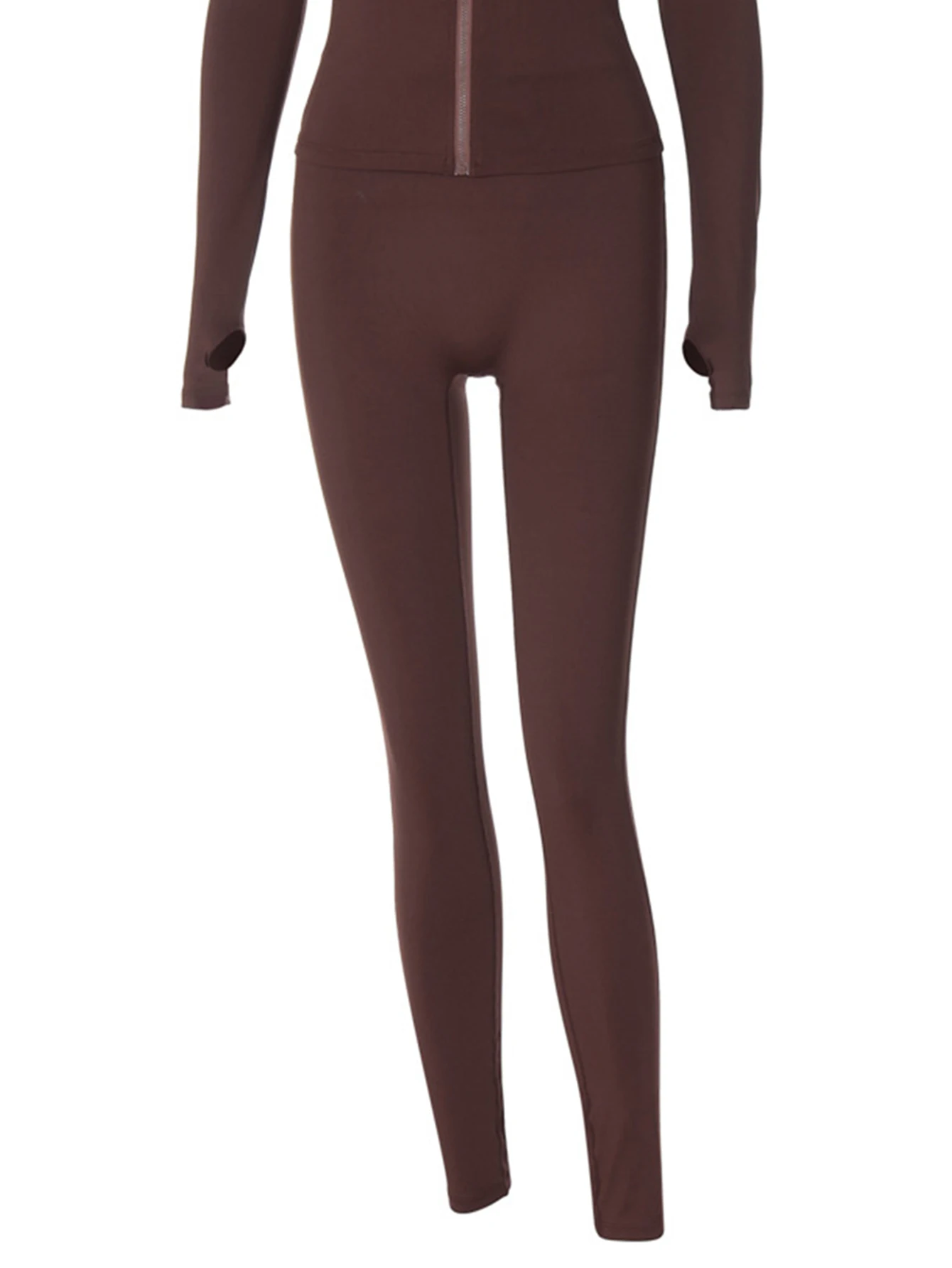 طقم نسائي رياضي بأكمام طويلة وياقة واقفة وسروال رصاص عالي الخصر للكاحل كاجوال للخريف