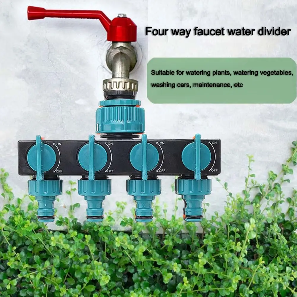 Outdoor Diverter 4-Way Faucet Water Distributor ABS with Switch Tap Hose Water Splitter Four-way Valve Joint