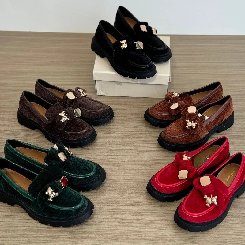 2026 Autumn Hot Selling New Retro Round Head One Foot Women's Shoes with Deep Mouth Suede for High Rise Lefu Shoes Single Shoes