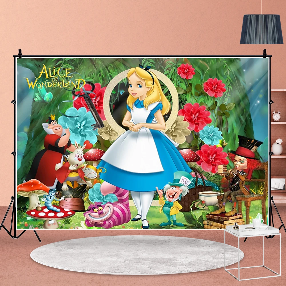 Alice in Wonderland Backdrop Fairy Girls Baby Shower Flower Happy Birthday Party Photograph Background Photo Banner Decoration