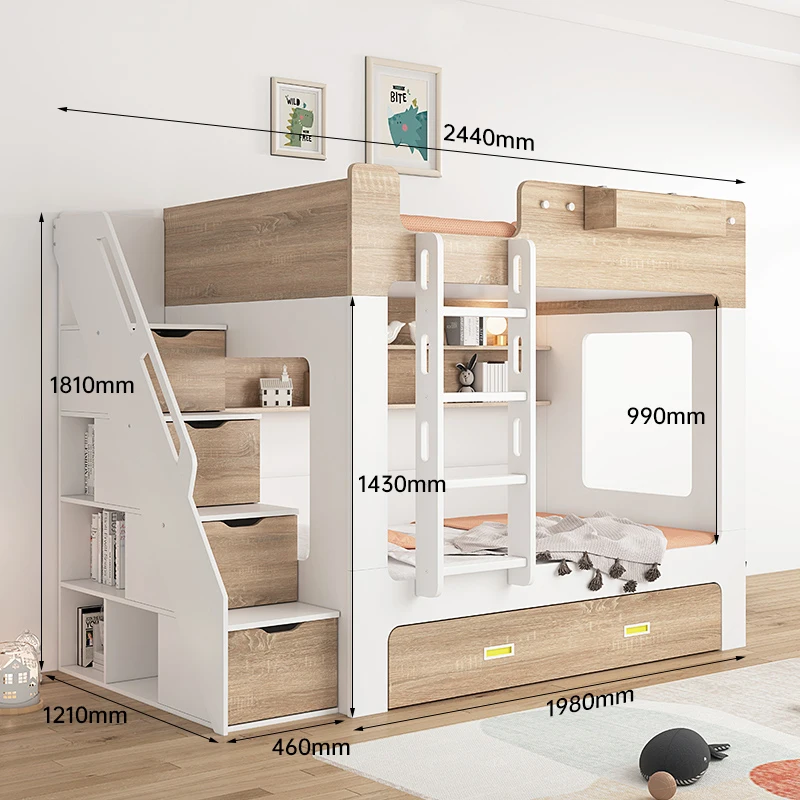 Children's bunk bed Nordic minimalist designer furniture log style high and low bed mother and child bed