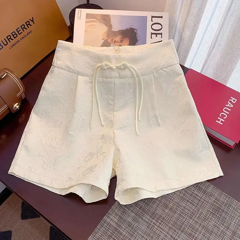 

Summer Chinese Style Jacquard Satin Tassel Shorts 2026 Women High Waist Casual Short Office Lady Elegant Elastic Waist Short
