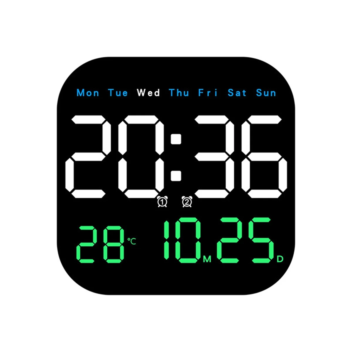 

Digital Wall Clocks Temperature Date Week Dispaly Electronic Table Clock 12/24H Wall-Mounted LED Alarm Clock Remote,A