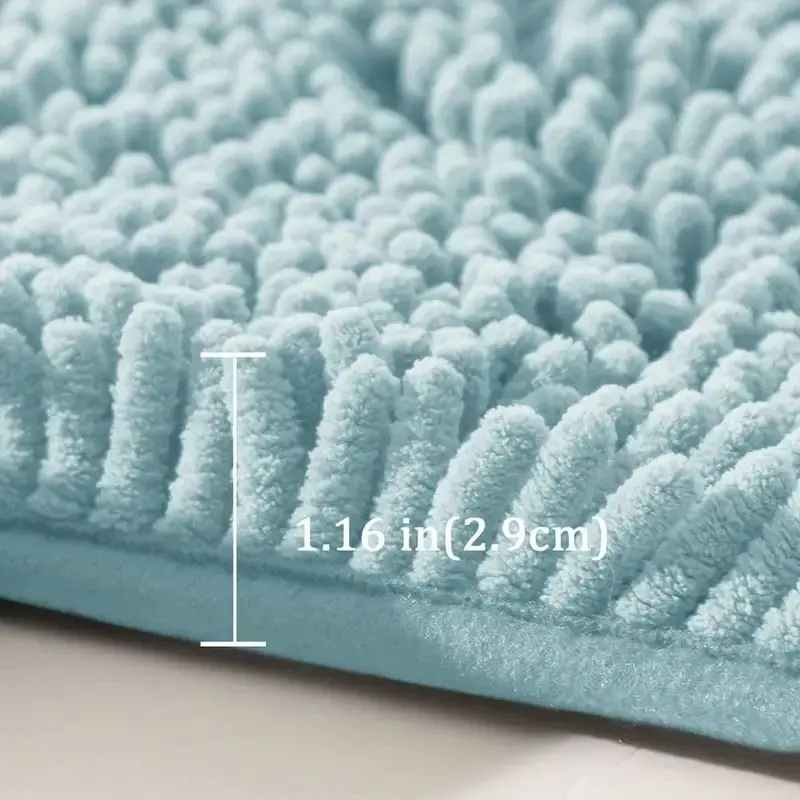 1pc 40*60cm Blue Soft and Absorbent Chenille Bath Rug - Non-Slip and Quick Dry Shower Carpet for Home Bathroom -Machine Washable