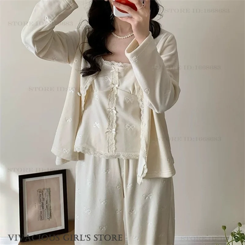 

Elegant Island Fleece Pajamas Set Autumn Winter New Female Pijamas Suit Loungewear Loose Casual Velour Night Wear Home Clothes