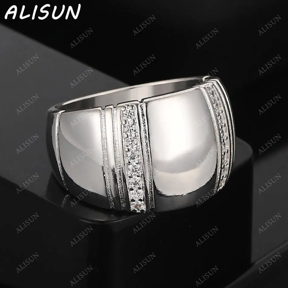 

ALISUN 925 Sterling Silver Zircons Wide Fine Ring For Women Men Fashion Jewelry Charm Grace Wedding Engagement Accessories