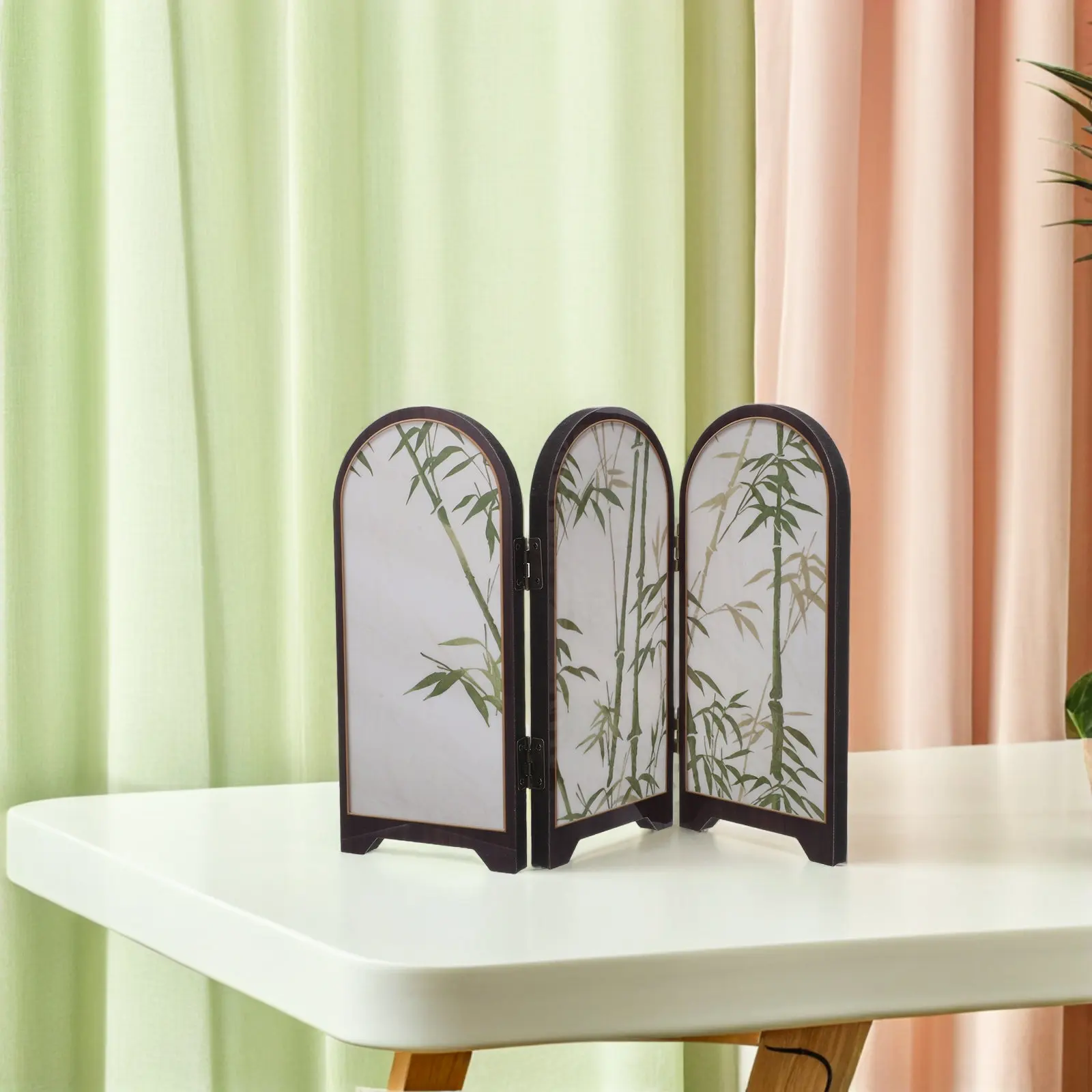 Mini Biombo Plegable Chino, Separador de Escritorio, Feng Shui, Patrón de Hojas de Bambú, Decoración de Mesa, Biombo de Privacidad, Oficina, Dormitorio, Estilo Asiático