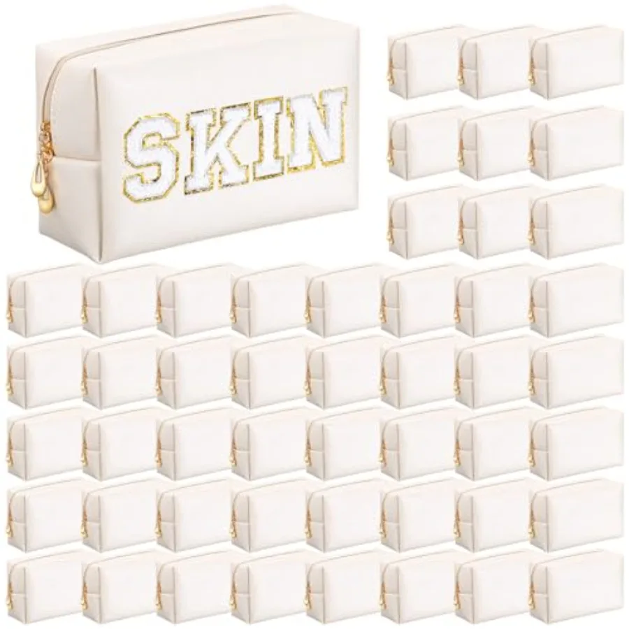 

50 Pcs Makeup Bag Bulk PU Leather DIY Cosmetic Plain Preppy Makeup Pouch Portable Waterproof Toiletry Bags for Women Trav