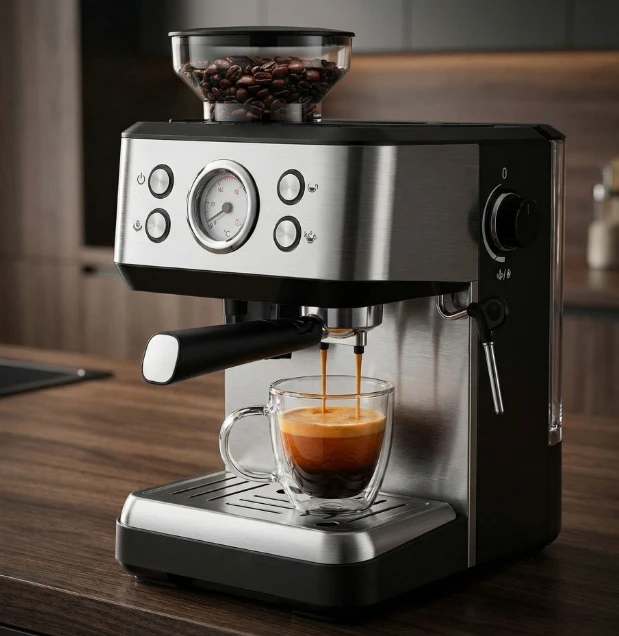 1.6L Fully Automatic Espresso Coffee Machine with Built-in Grinder, 20 Bar Steam Pressure, Milk Frother
