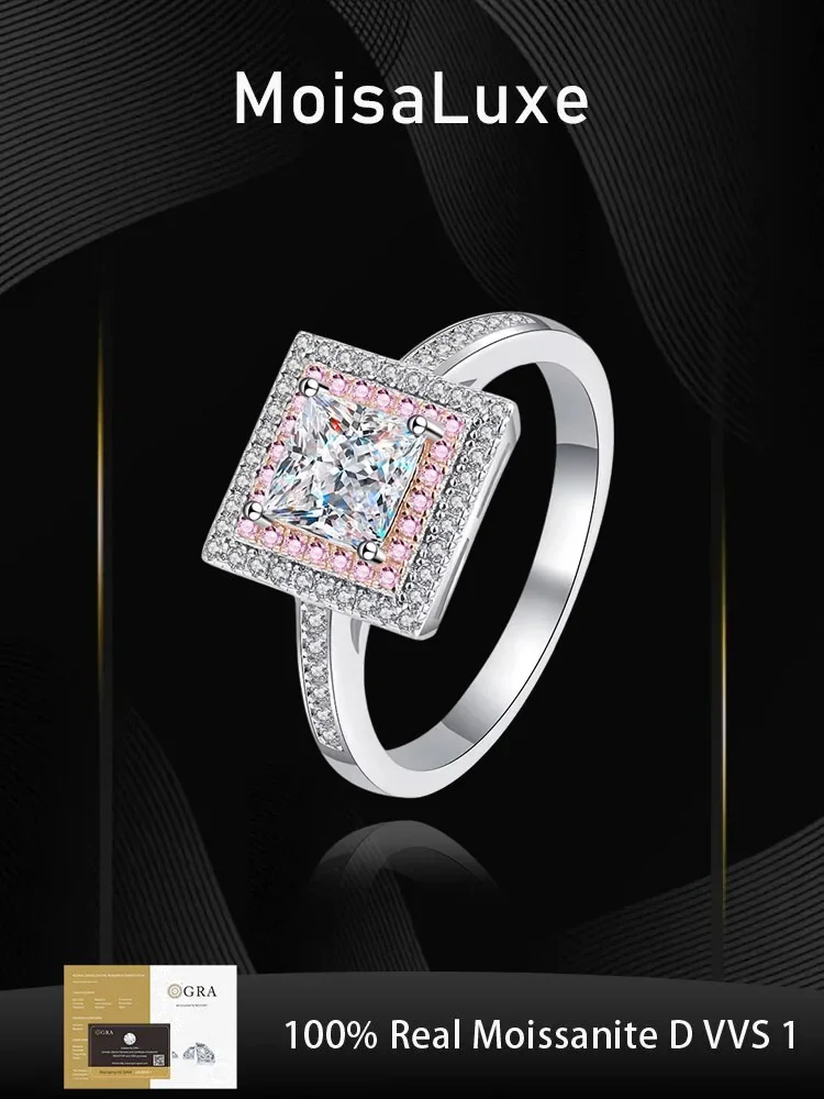 

925 sterling silver moissanite ring VVS1 D-color 1 carat elegant fashion women's moissanite sugar cube ring fashion jewelry gift