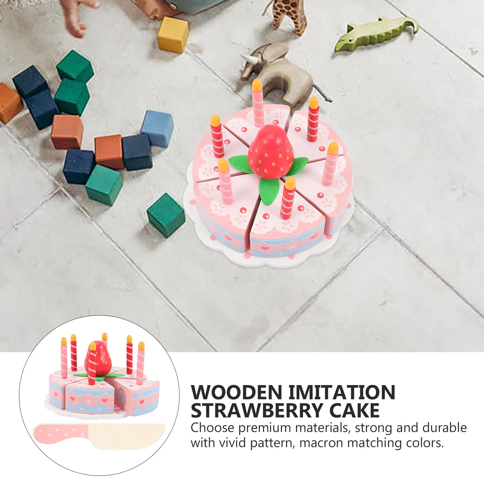 1セット シミュレーション誕生日ケーキ 木製カットプレイセット 教育用子供向けごっこ遊びキッチンゲーム シミュレーション誕生日ケーキおもちゃ