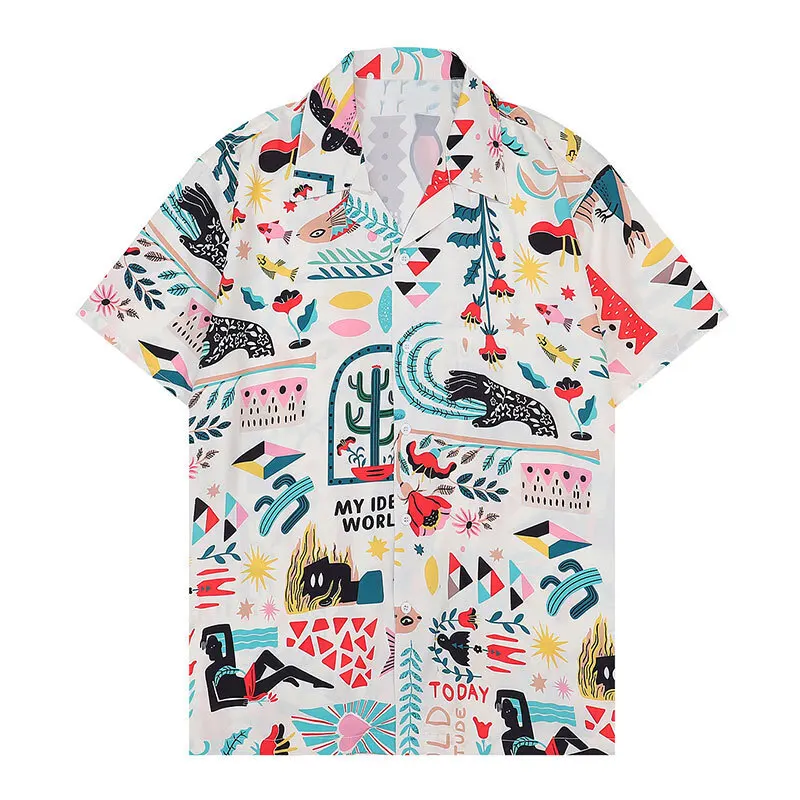 Summer Shirt Men Hawaiian Shirts Streetwear Gold Palace Pattern Print Beach Shirt Hip Hop Harajuku Casual Tropical Holiday Tops