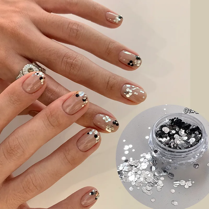 Mini Color Circle Nail Glitter Flashing Small Size Silver Polka Dots Heart STar Nail Accessory Decoration
