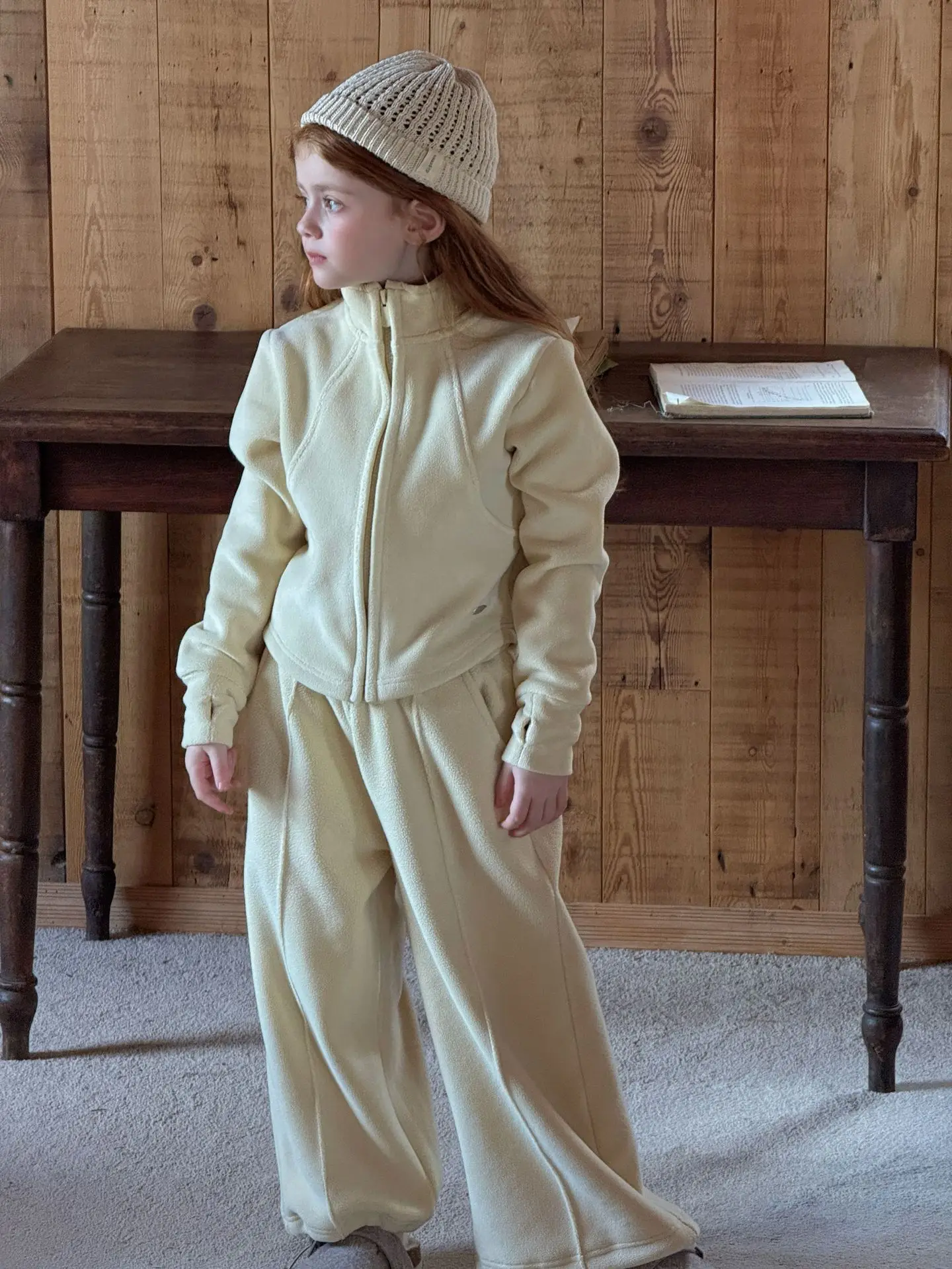 

2025 Winter Children's Clothing Thickened Windproof Fleece Set Kids Girls Casual Pants Stand-up Collar Two Piece Set