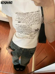 2024 Summer Letter Print All Match T-shirts Casual O Neck Fairy Slim Cropped Tops Women Short Sleeve Harajuku Y2k Aesthetic Tees