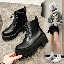 Autumn Women Boots Buckle Round Toe Wedges Platform Botines Punk Goth Women Street Shoes Combat Boots for Women Botines Mujer