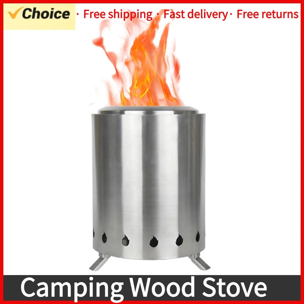 Camping Wood Stove Stainless Steel Outdoor Smokeless Fire Pit Small Backpacking Stove for Traveling Hiking Picnic