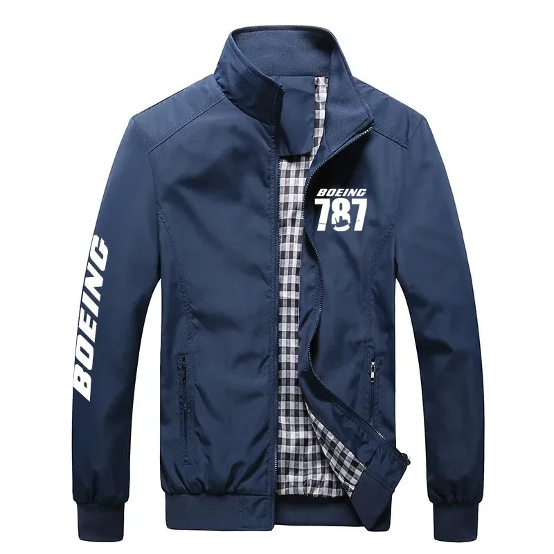 

Hot Boeing 787 Plane Pilots Print Spring Autumn Man Coats Jackets Standing Collar Plaid Baseball Jacket Men's Jacket Coats Top