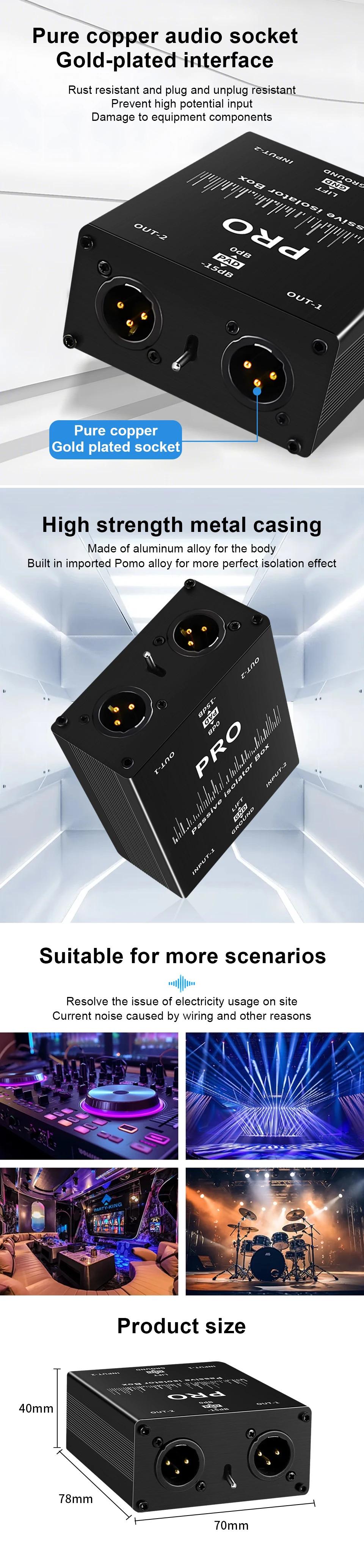 TITAK Audio-Isolator Stromgeräuschunterdrückung Mischpult Mikrofon Erdungsfehlerfilter Multifunktionaler Geräuschisolator Messgerät – Detail 3