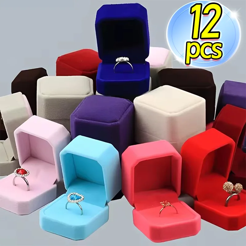 12PCS Square Red Velvet Ring Boxes Jewelry Case Storage Organizer Gift Earrings Packaging Box Portable Travel Wedding Wholesale