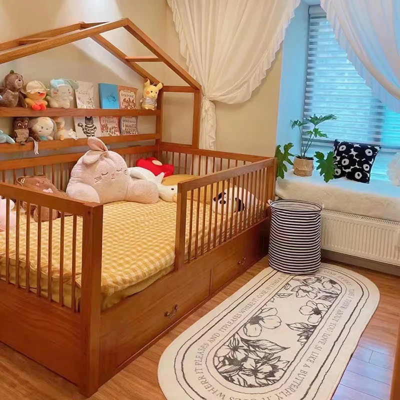 Customize Size Bedroom Kids Wooden Montessori Bed with Storage Drawer Single Children House Solid Pine Wood Toddler Bed