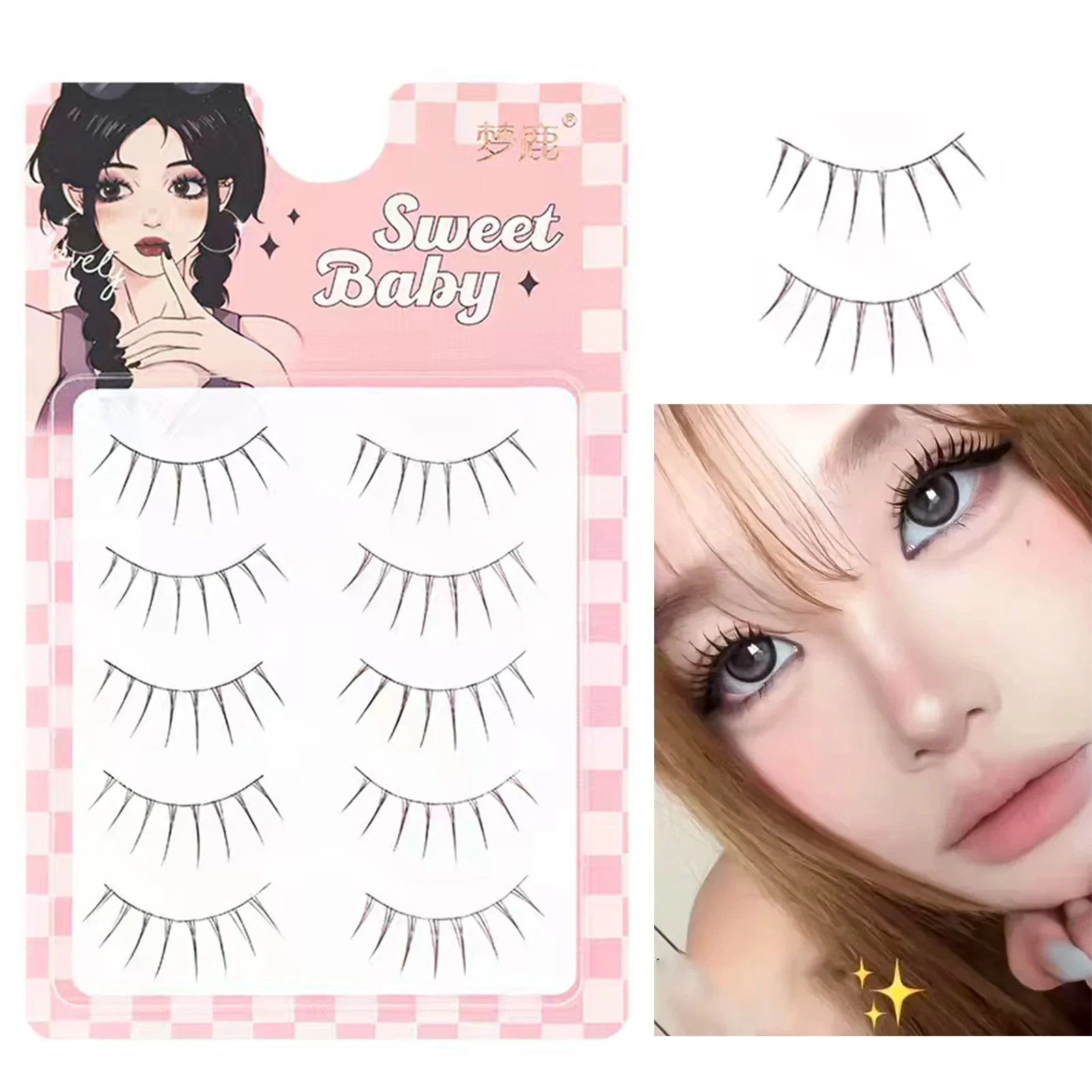 5 pares de pestañas Manga Anime Cosplay pestañas postizas coreanas naturales tira completa pestañas extensión de pestañas suaves para mujeres y niñas