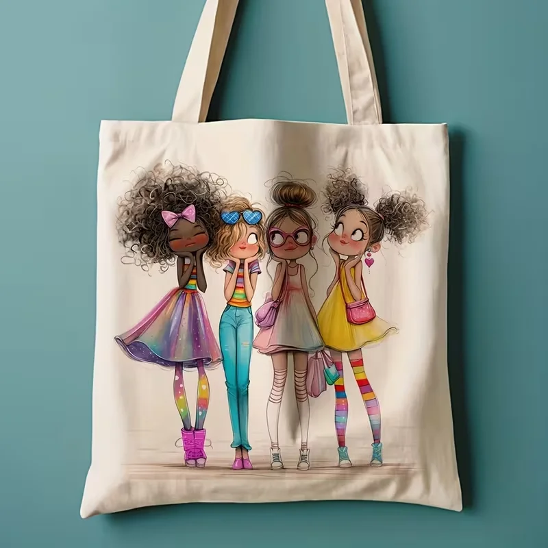 

1pc Rainbow Girls Canvas Tote Bag - Aesthetic Shoulder Bag Perfect for Commuting, Travel, School, and Summer Gifts Shopping Bag