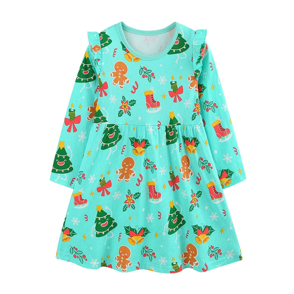 Jumping Meters New Fashion Princess Long Sleeve Girls Dress 2-7T Autumn Spring Toddler Clothing All Printed  Kids Frocks