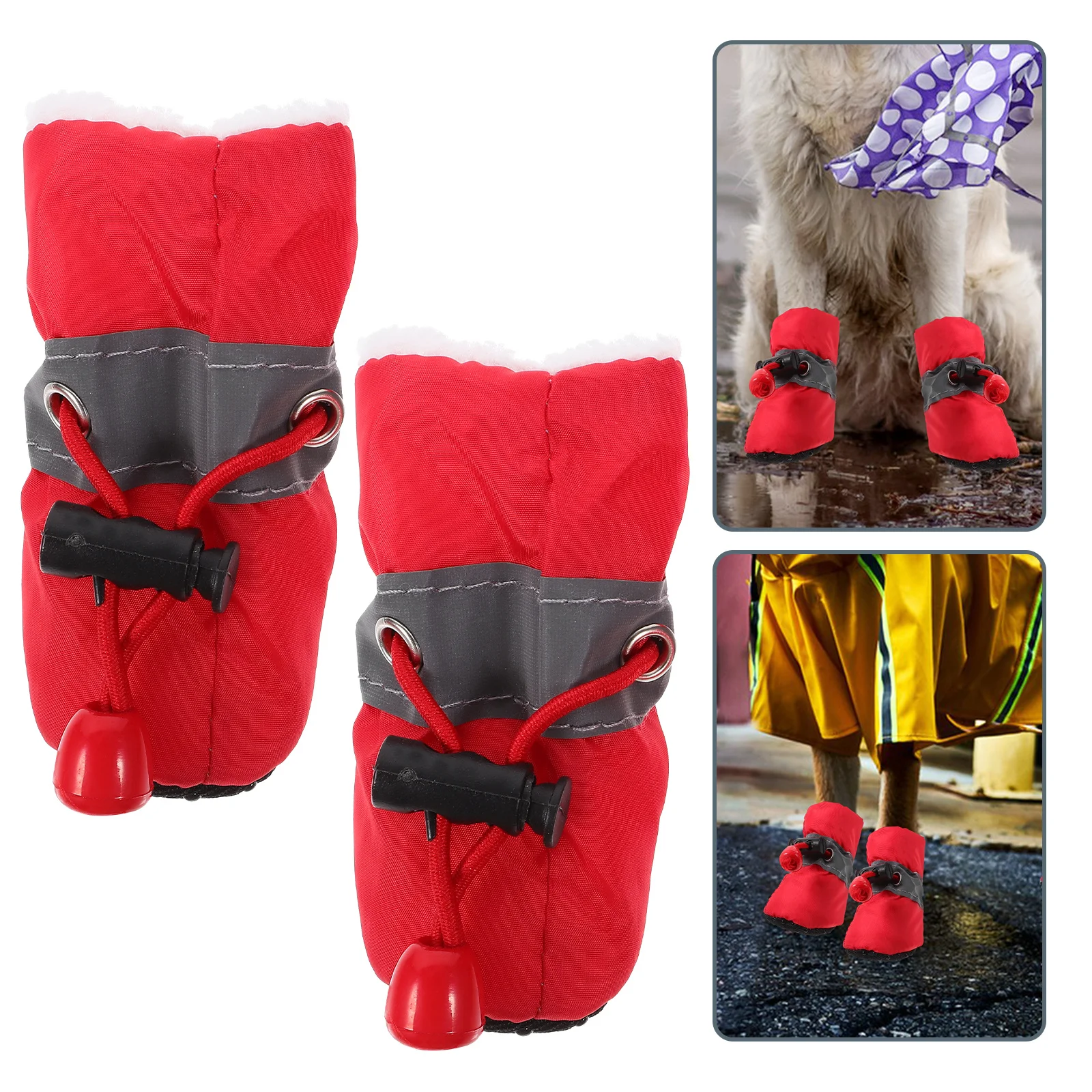 

4Pcs Puppy Shoes Non-Slip Dog Boots Protective Pet Shoes with Warm Lining Paw Covers for Outdoor Rain Practical Dog Boots