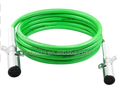 Heavy Duty Green 7-Way ABS Trailer Cord Straight Power Cable for Semi Trucks Tractors
