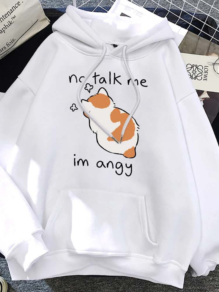 2024 New No Talk Me Im Angy Cute Cat Print Hoodie Autumn Fashion Women's Kawaii Clothing Women's Winter Hoodie