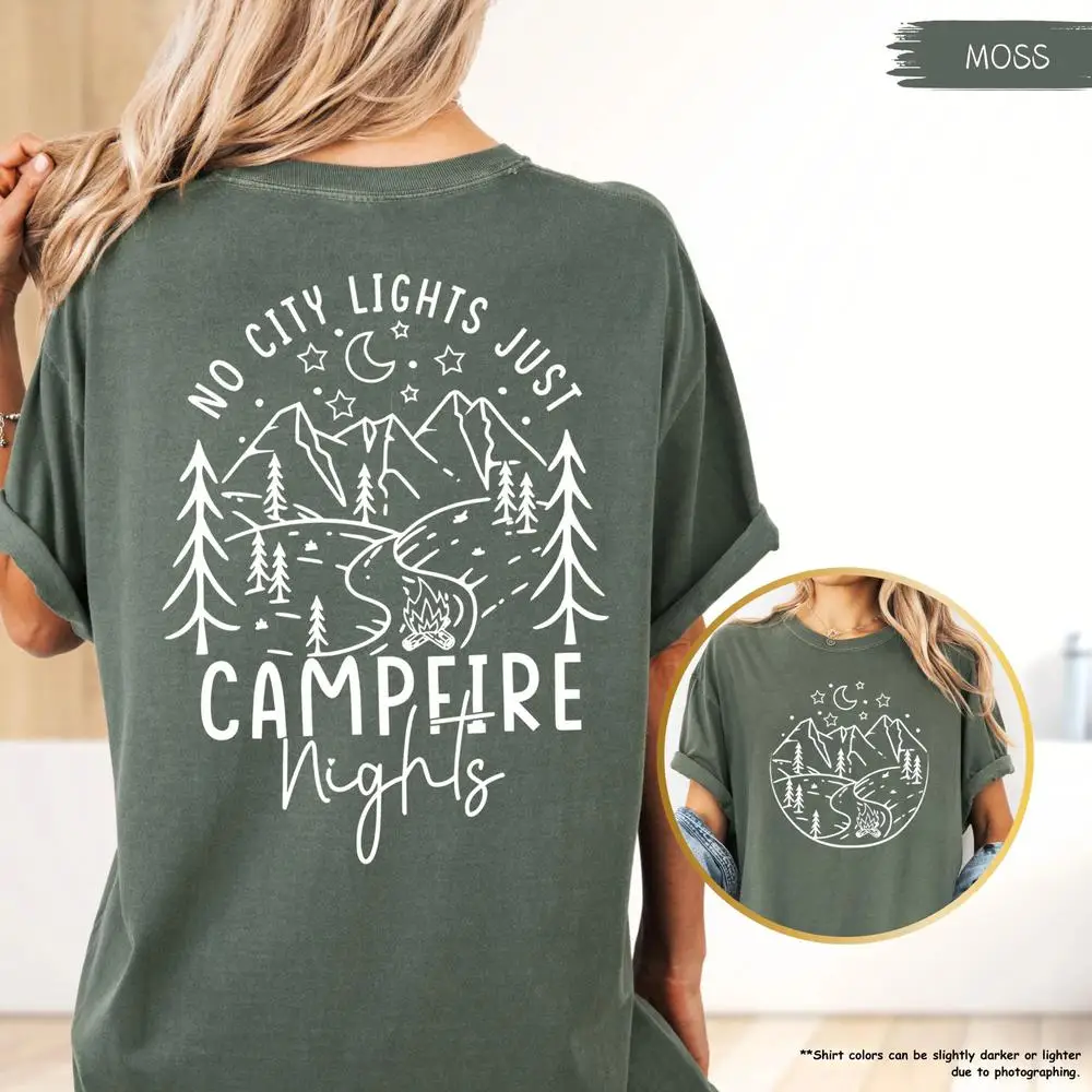 

No City Lights Just CampFire Nights Shirt, Camp Lover Shirt, Camping Shirt, Campfire, Camping Family Shirt